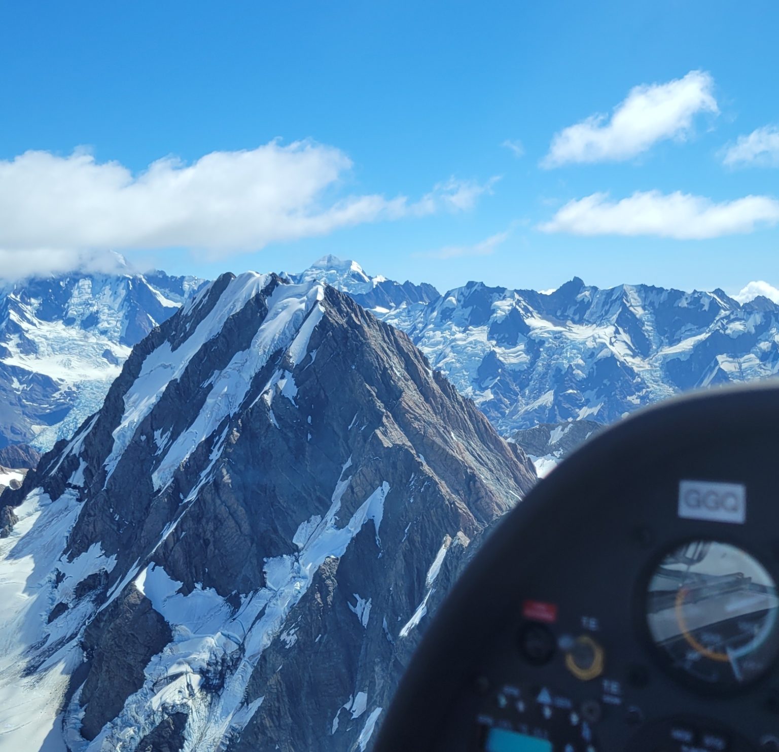 Cockpit view over the Southern Alps